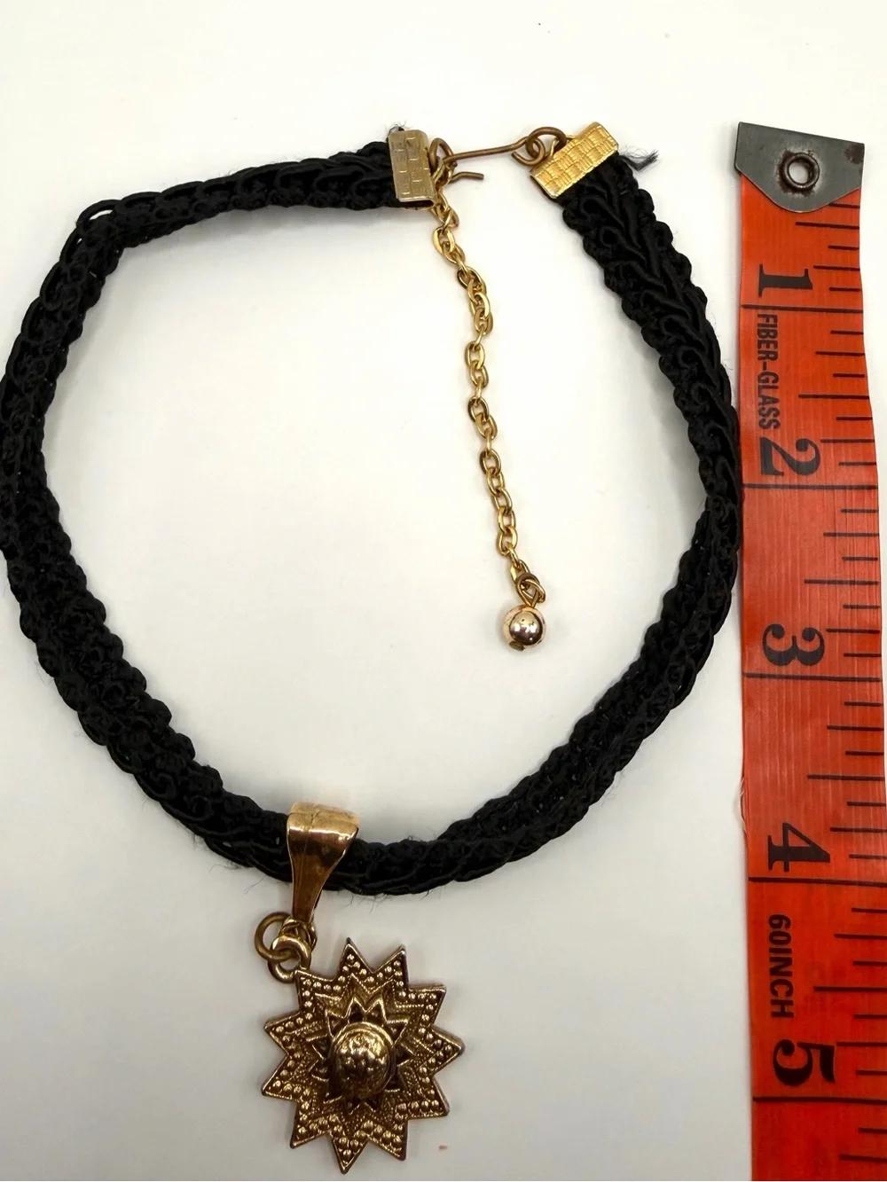 Whimsigoth Gold Sunburst Pendant Necklace with Black Braided Nylon Cord